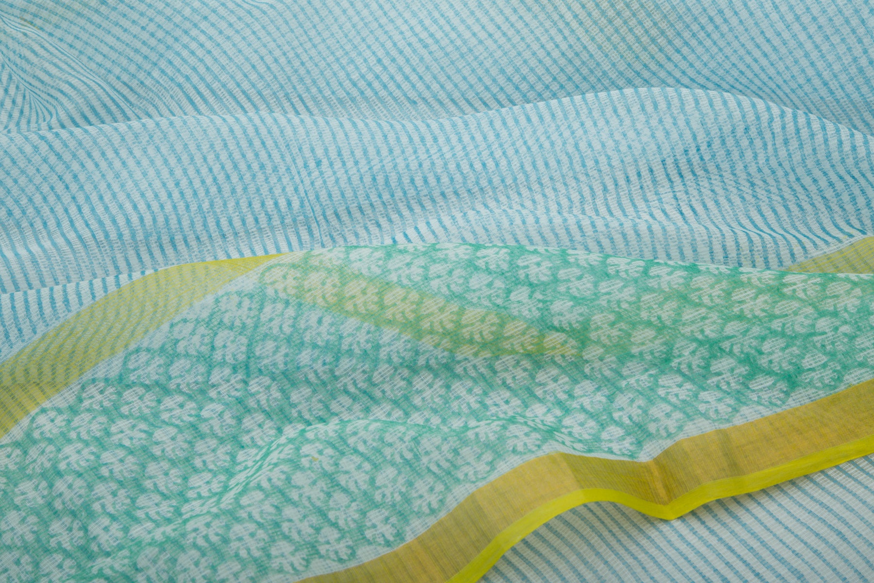 Kota Cotton Printed White Saree