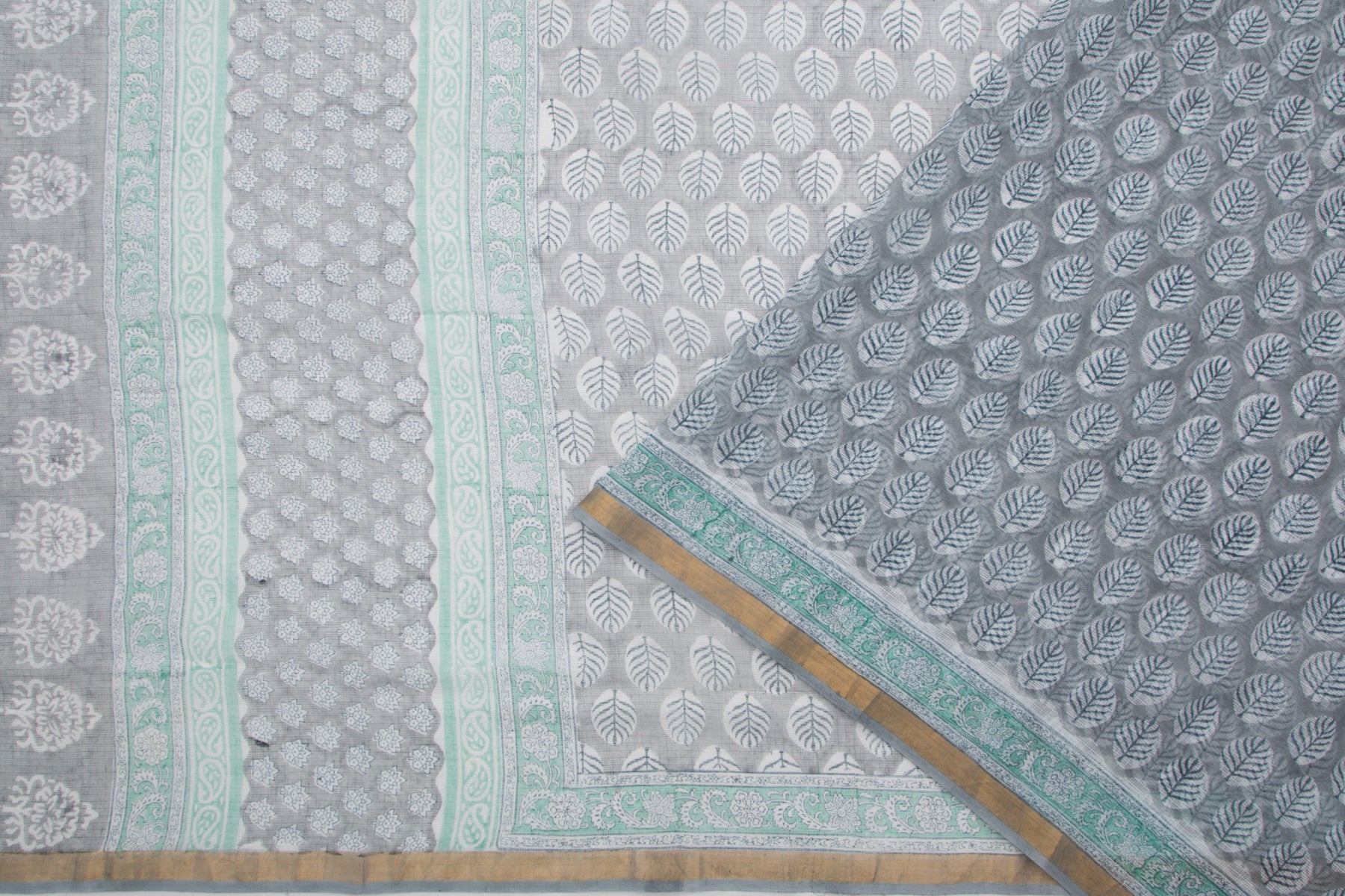 Kota Cotton Printed Grey Saree