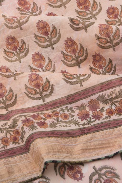 Chanderi Cotton Printed Peach Saree