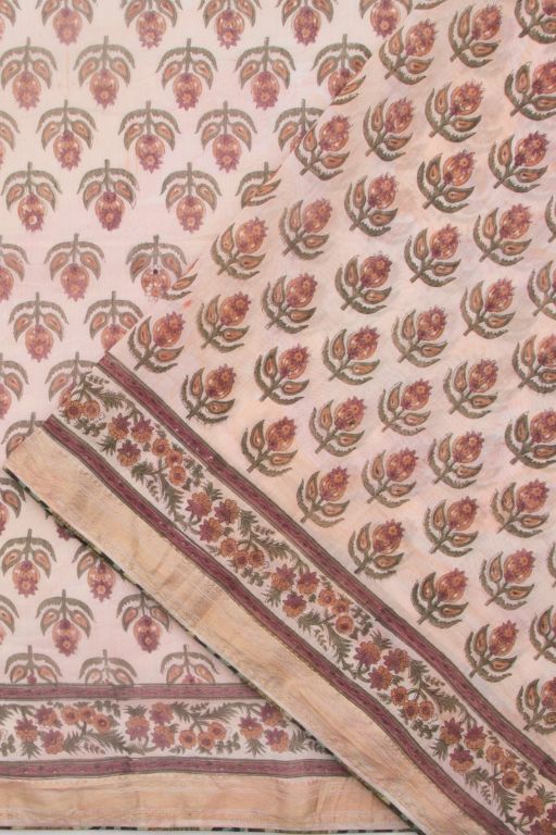 Chanderi Cotton Printed Peach Saree
