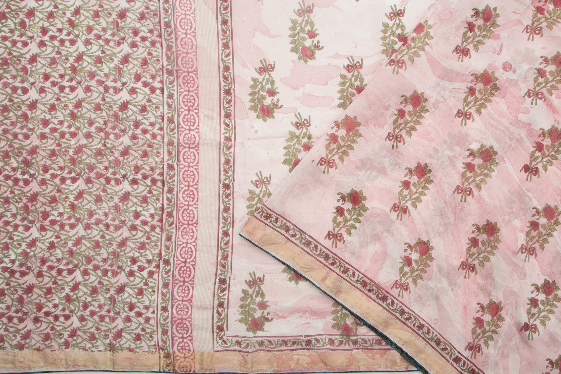 Chanderi Cotton Bagru Printed Pink Saree