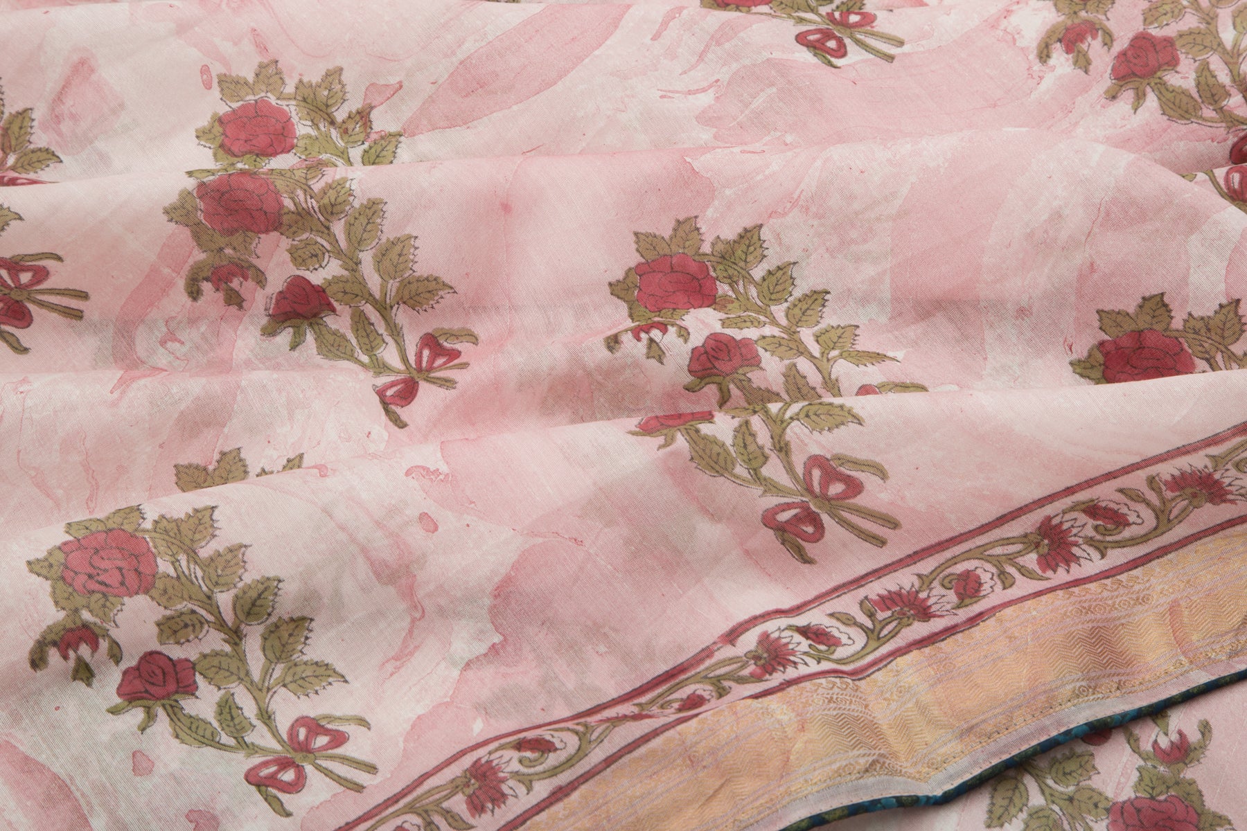 Chanderi Cotton Bagru Printed Pink Saree