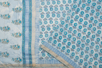 Chanderi Cotton Printed Blue Saree