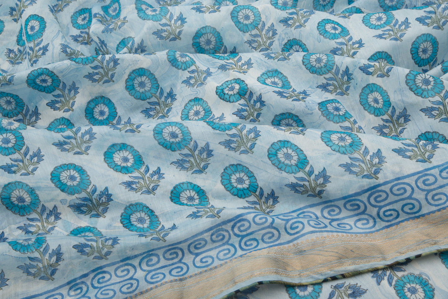 Chanderi Cotton Printed Blue Saree