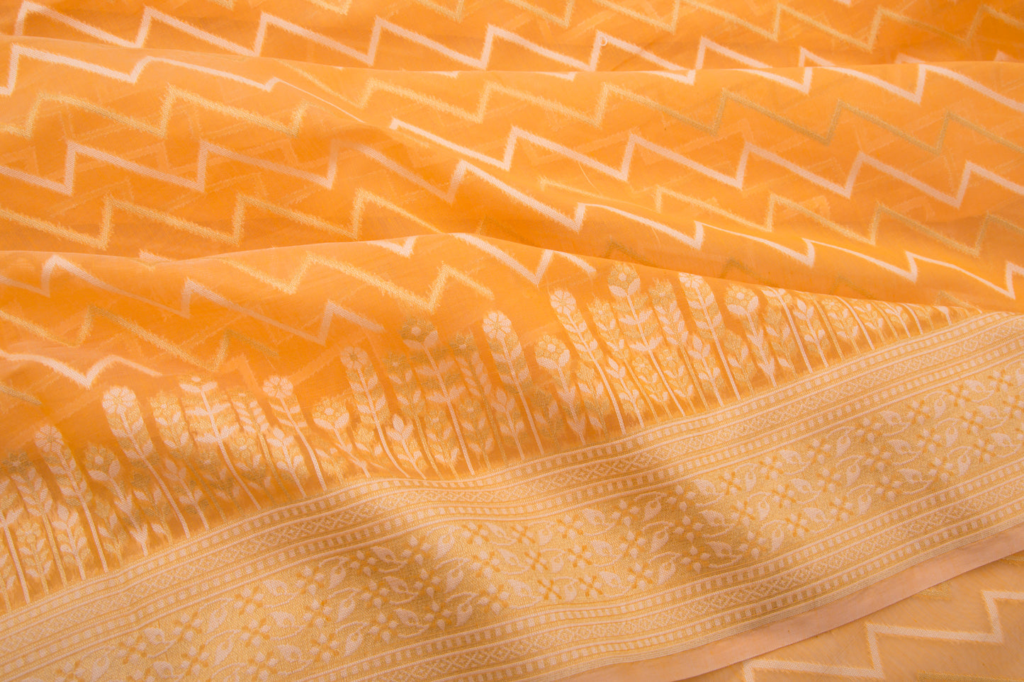 Chanderi Cotton Jaal Orange Saree
