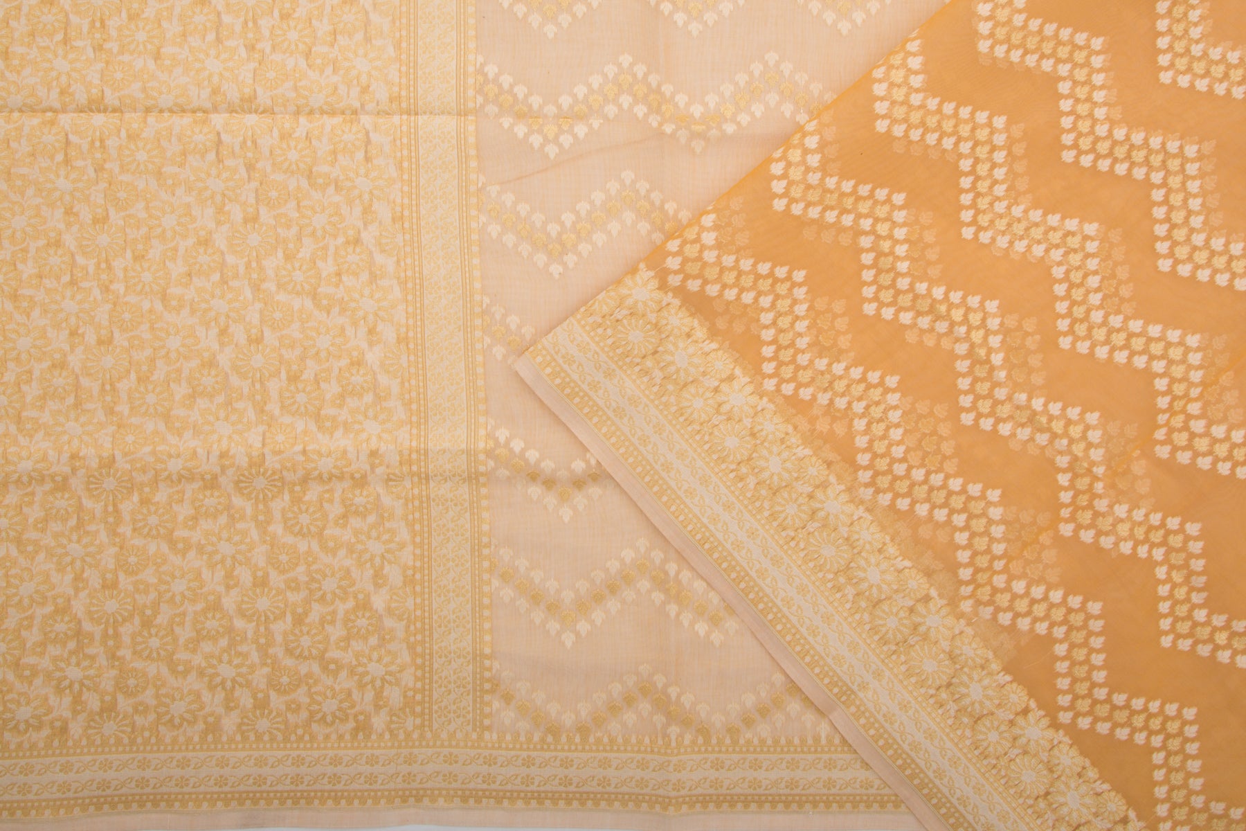 Chanderi Cotton Jaal Pastel Orange Saree