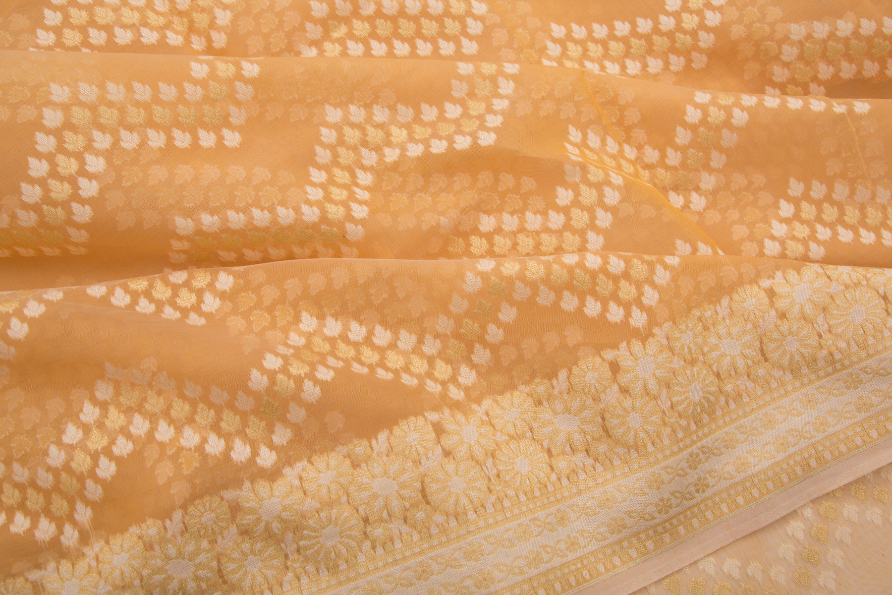 Chanderi Cotton Jaal Pastel Orange Saree