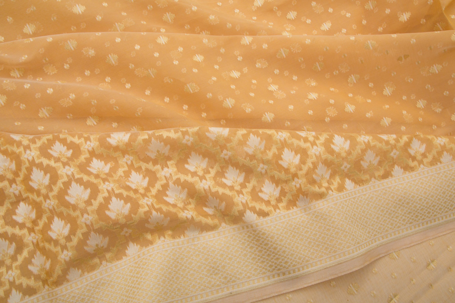 Chanderi Cotton Butta Yellow Saree