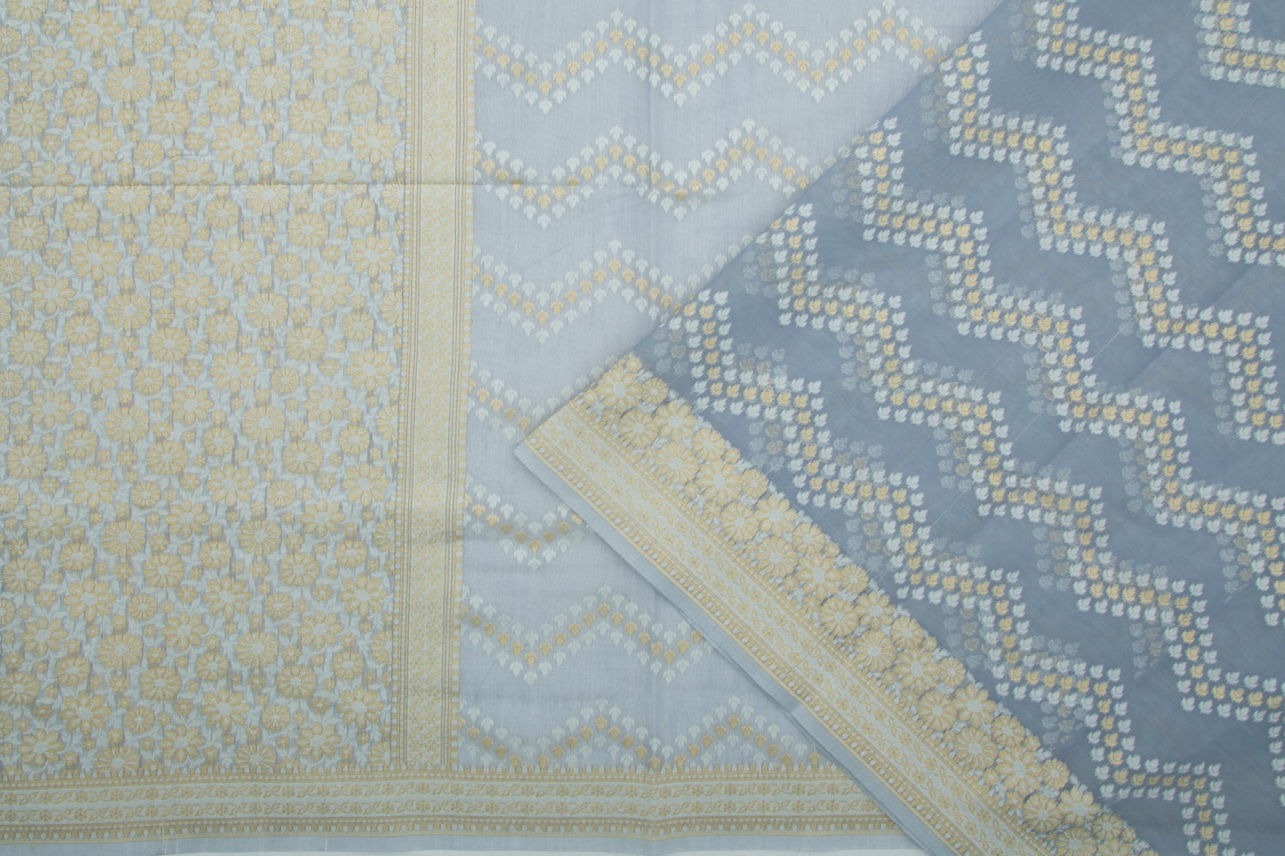 Chanderi Cotton Jaal Bluish Grey Saree