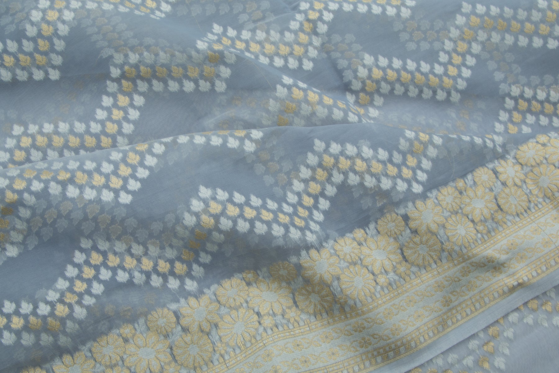 Chanderi Cotton Jaal Bluish Grey Saree