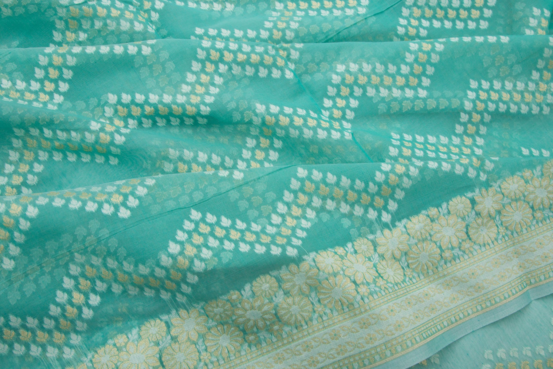 Chanderi Cotton Jaal Sea Green Saree