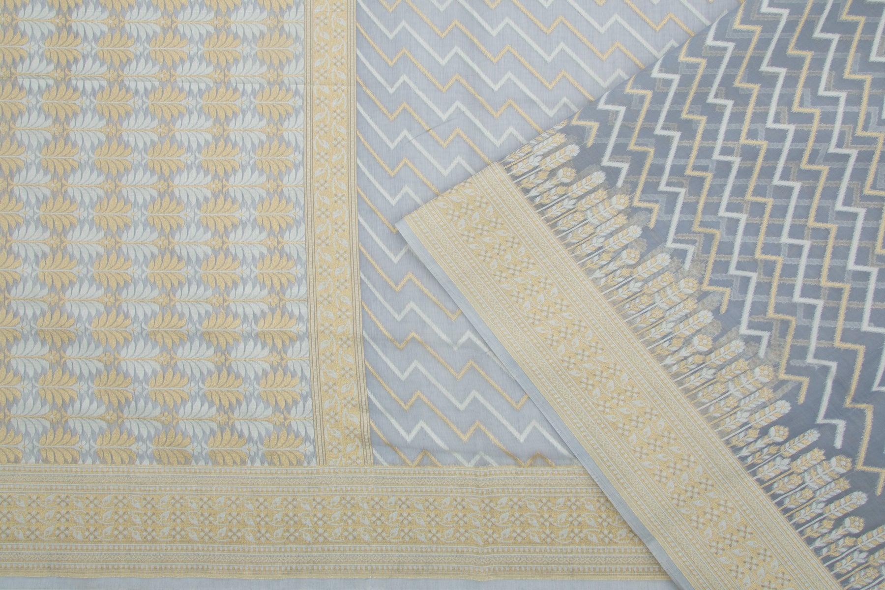 Chanderi Cotton Jaal Bluish Grey Saree