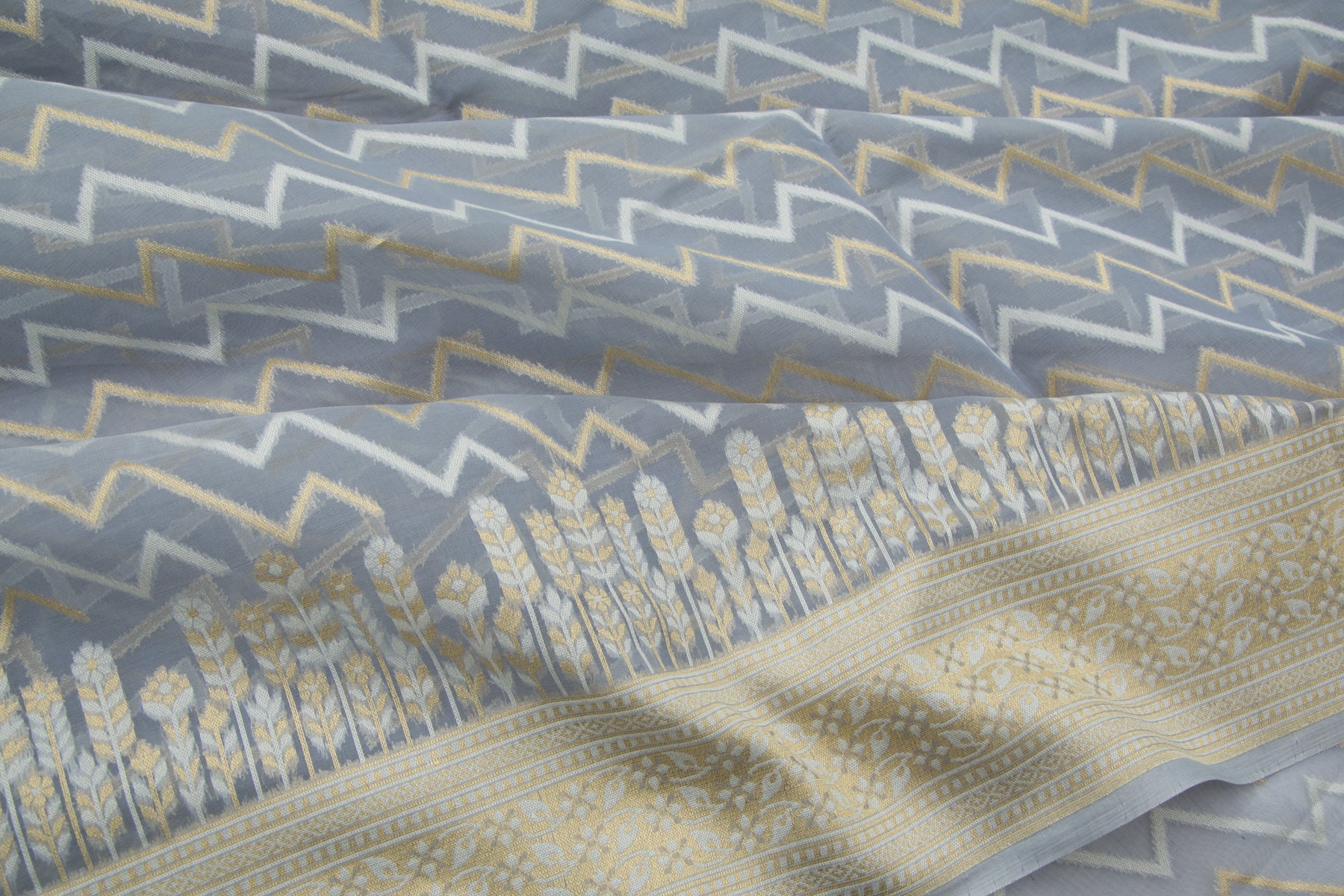 Chanderi Cotton Jaal Bluish Grey Saree