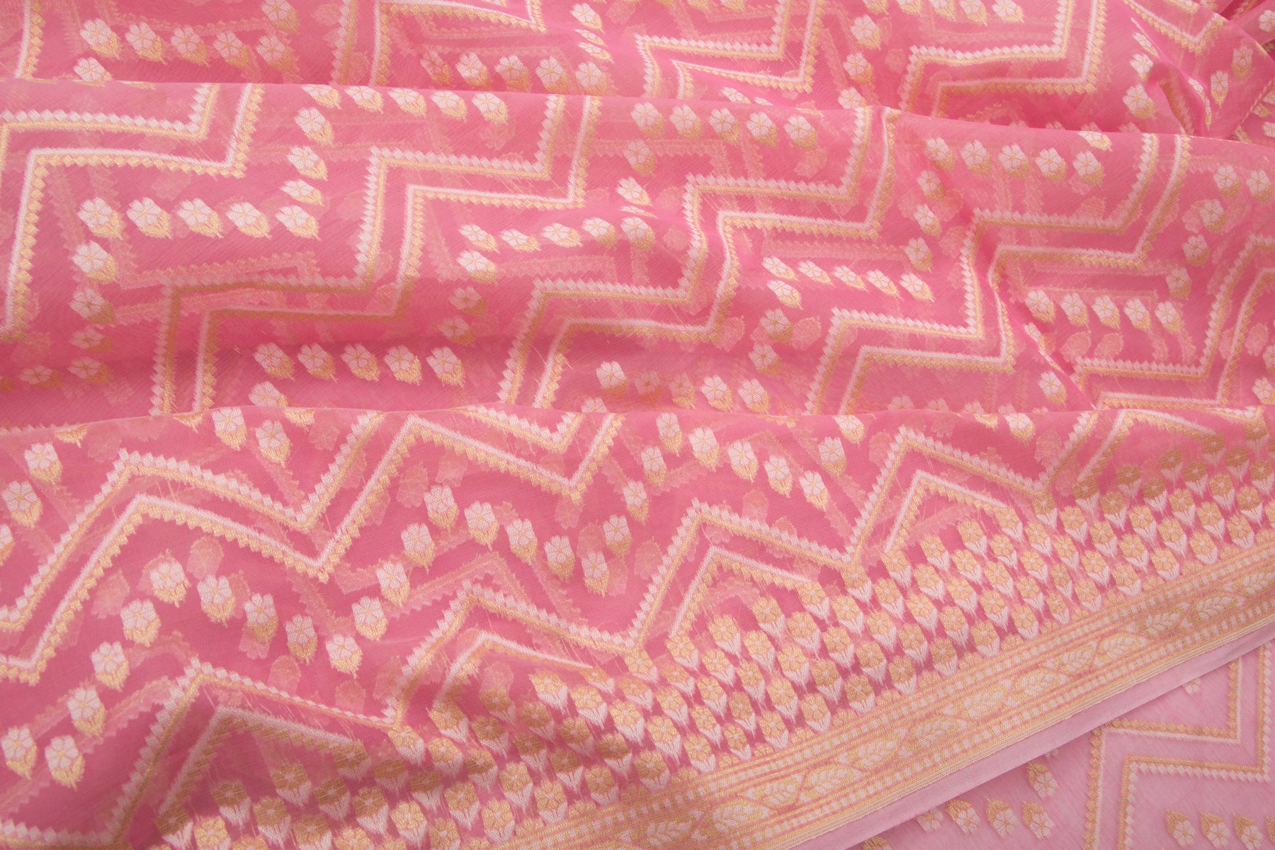 Chanderi Cotton Jaal Pink Saree