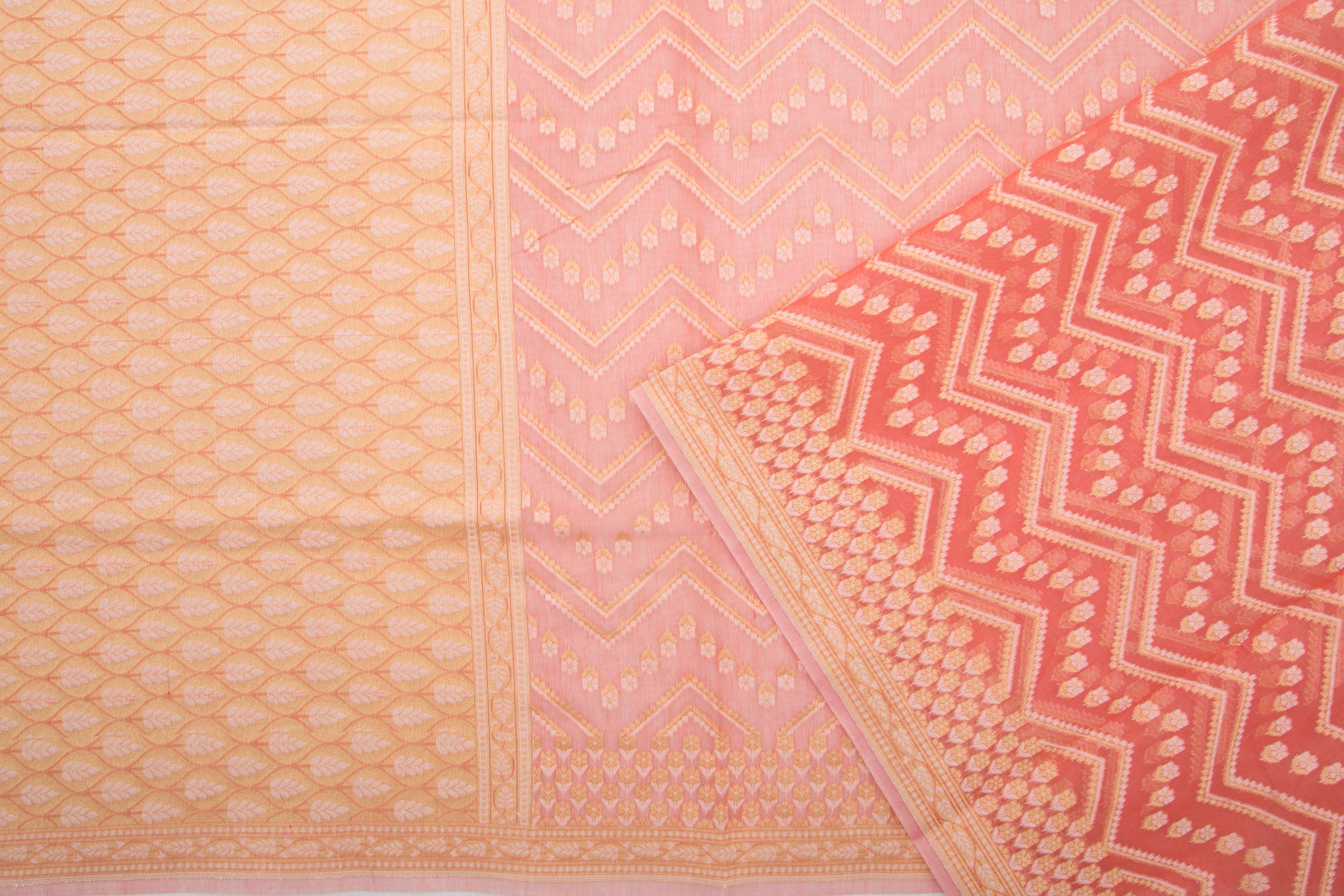 Chanderi Cotton Jaal Peach Saree