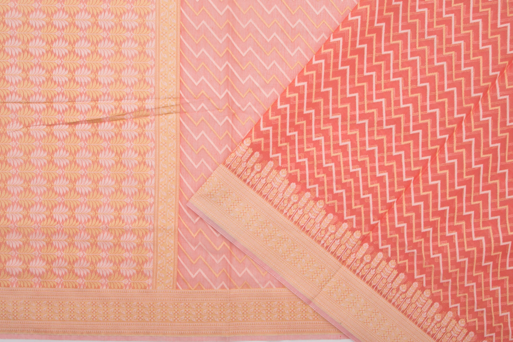 Chanderi Cotton Jaal Peach Saree