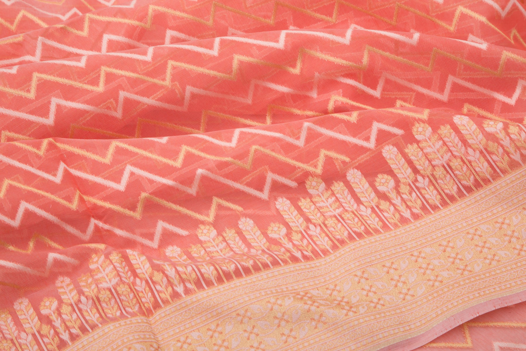 Chanderi Cotton Jaal Peach Saree