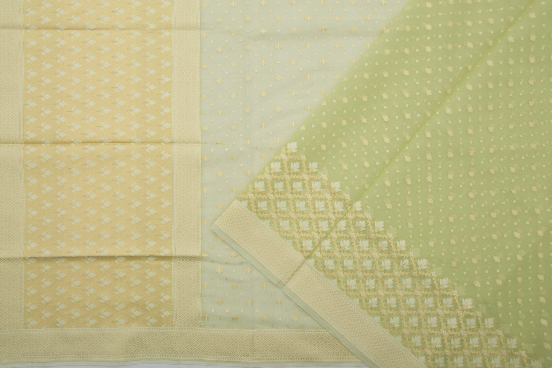 Chanderi Cotton Butta Pista Green Saree