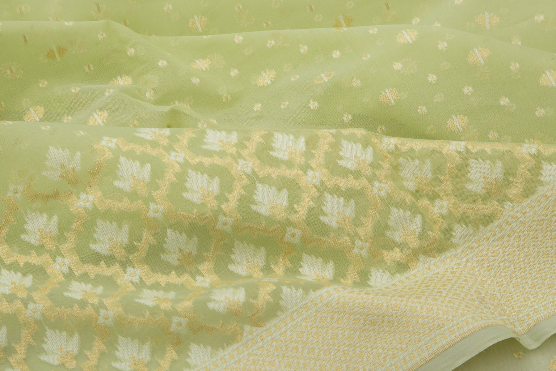 Chanderi Cotton Butta Pista Green Saree