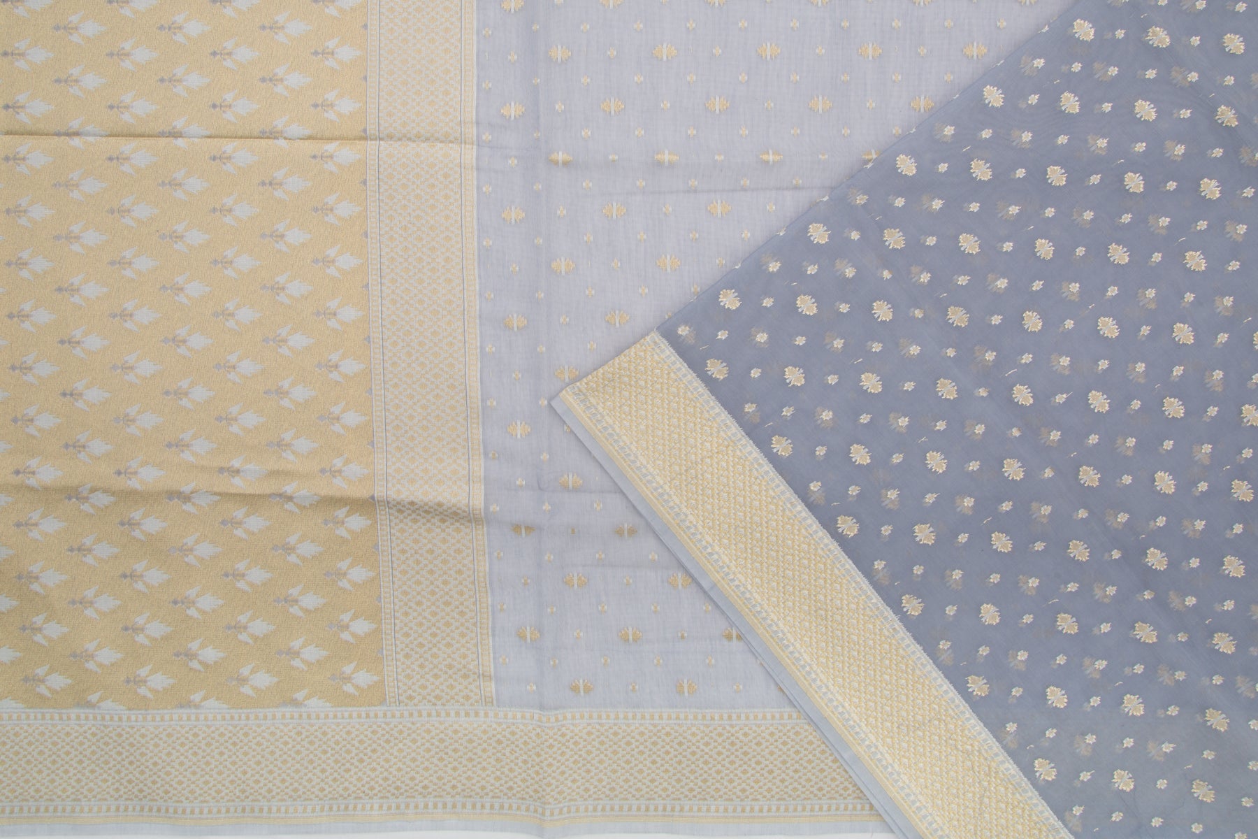 Chanderi Cotton Butta Blue Saree