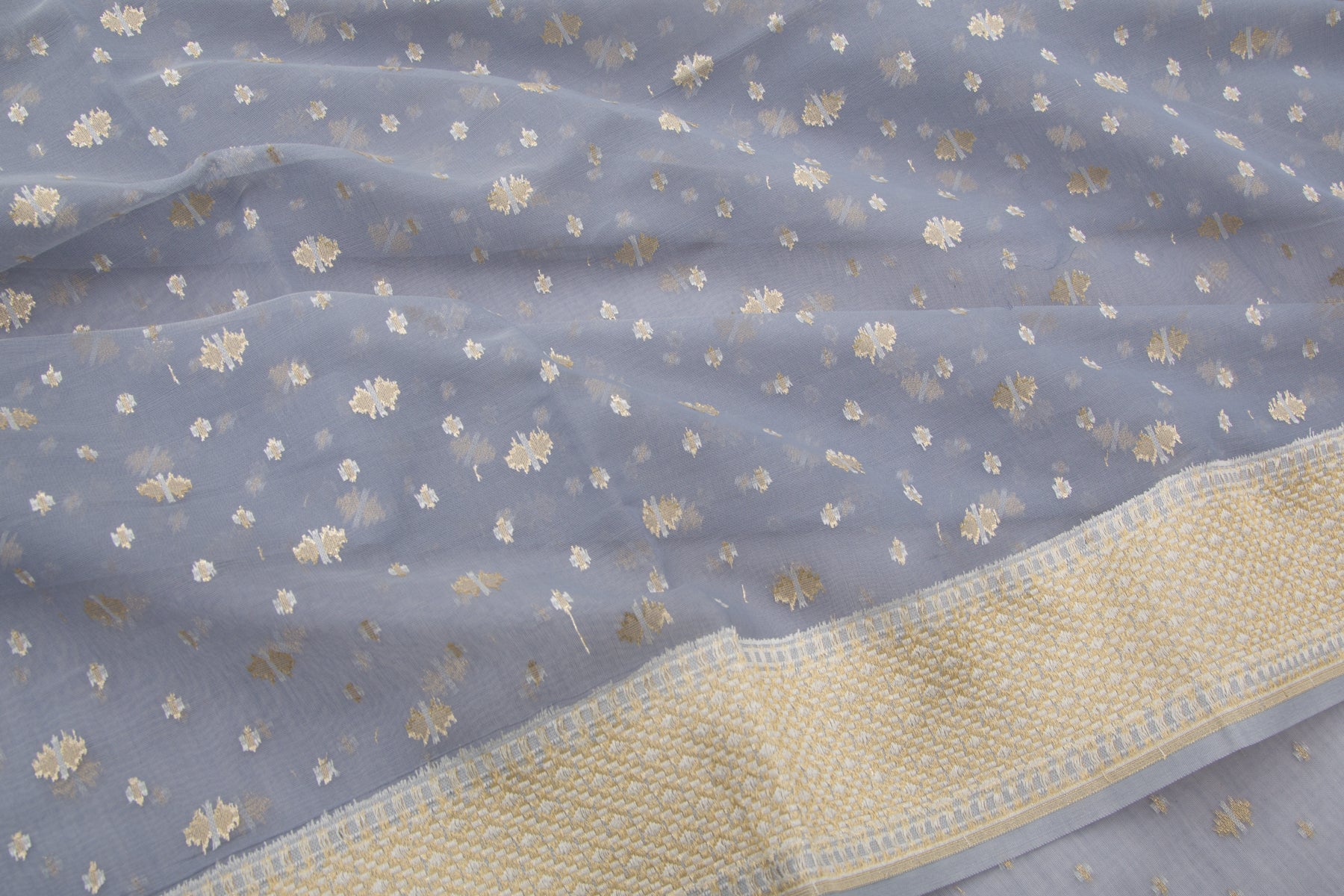 Chanderi Cotton Butta Blue Saree