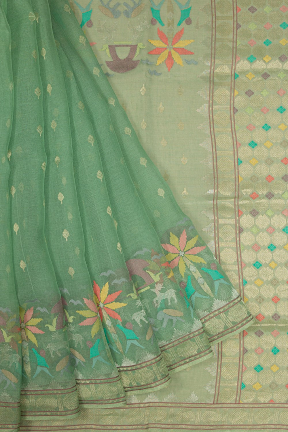 Banarasi Cotton Butta Green Saree