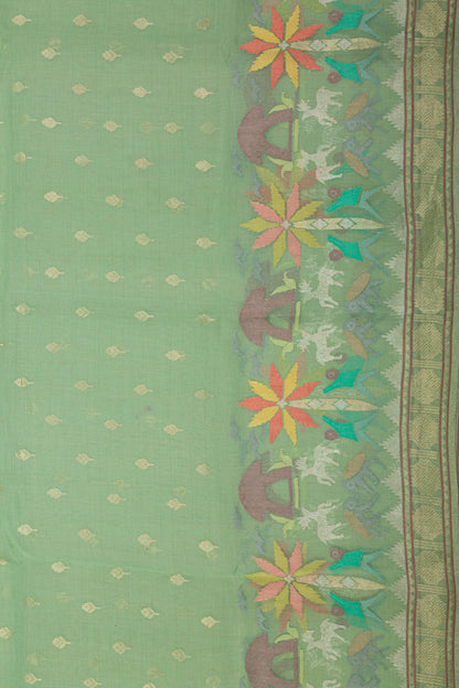 Banarasi Cotton Butta Green Saree