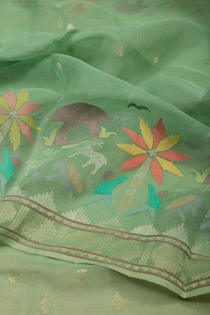 Banarasi Cotton Tissue Butta Green Saree