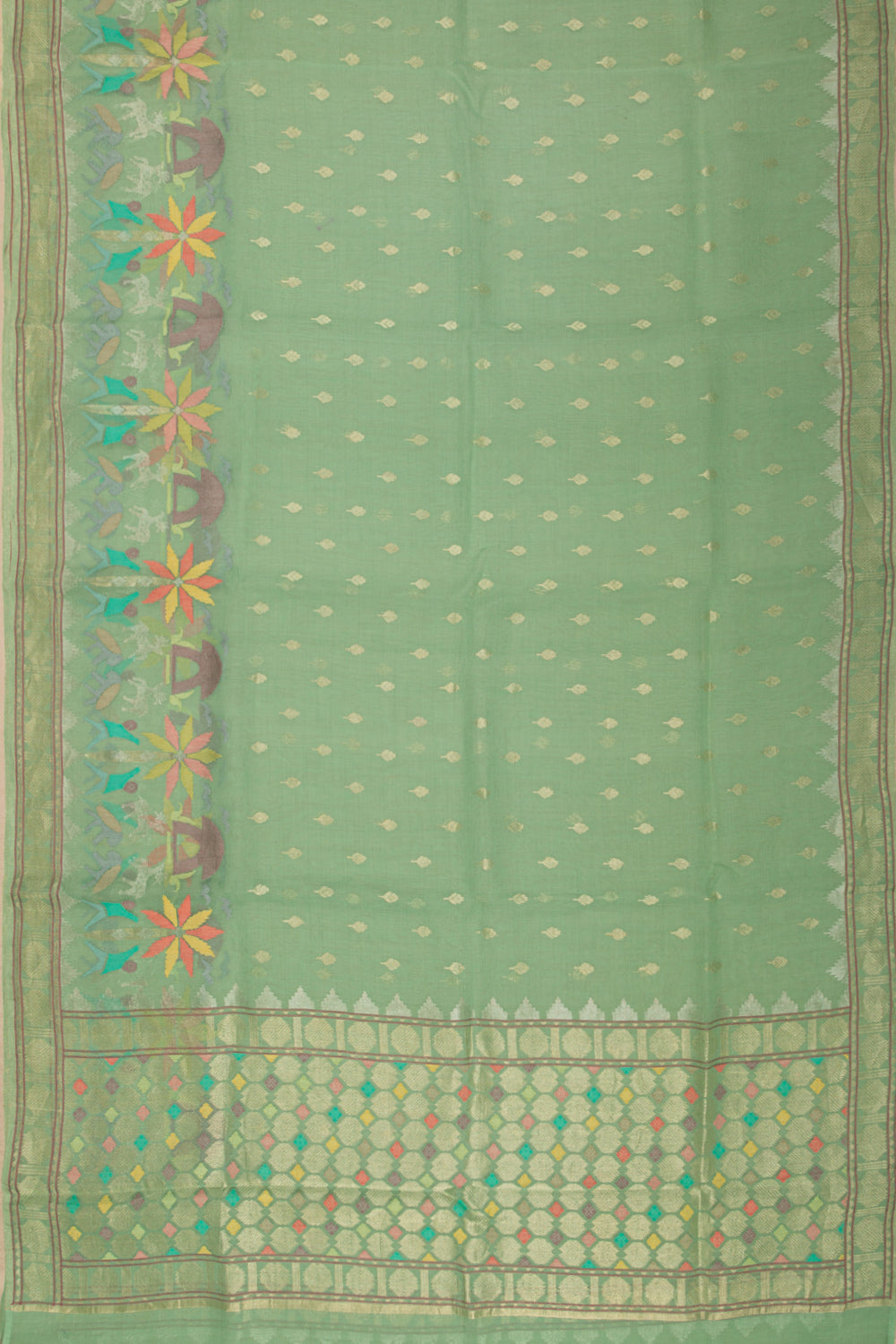 Banarasi Cotton Tissue Butta Green Saree