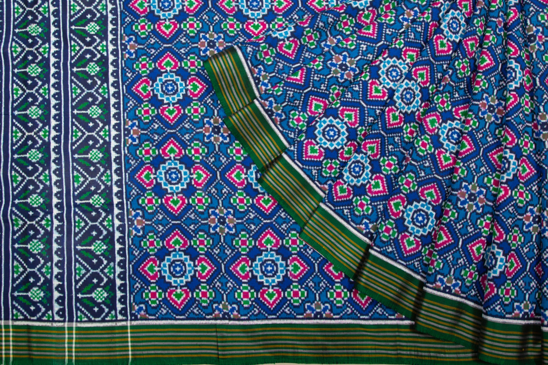 Patan Patola Silk Ikat Pan Bhat Blue Saree