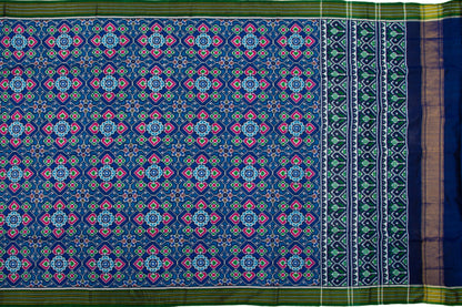 Patan Patola Silk Ikat Pan Bhat Blue Saree
