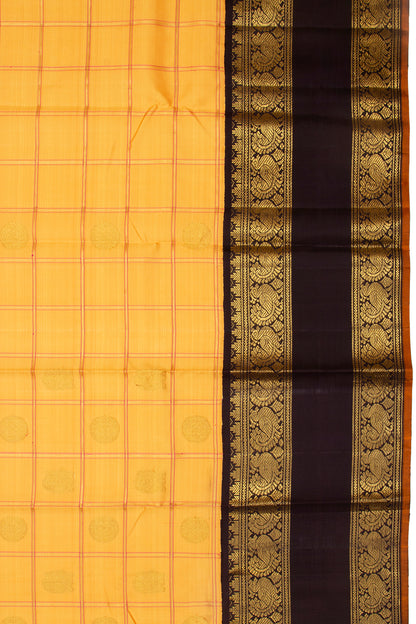 Kanchipuram Silk Checks And Butta Yellow Saree