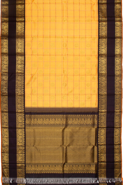 Kanchipuram Silk Checks And Butta Yellow Saree