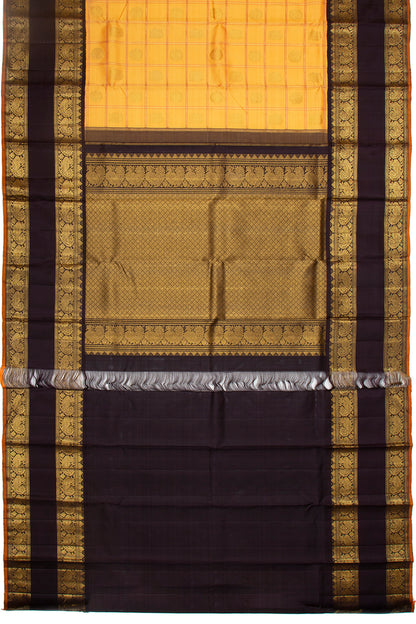 Kanchipuram Silk Checks And Butta Yellow Saree