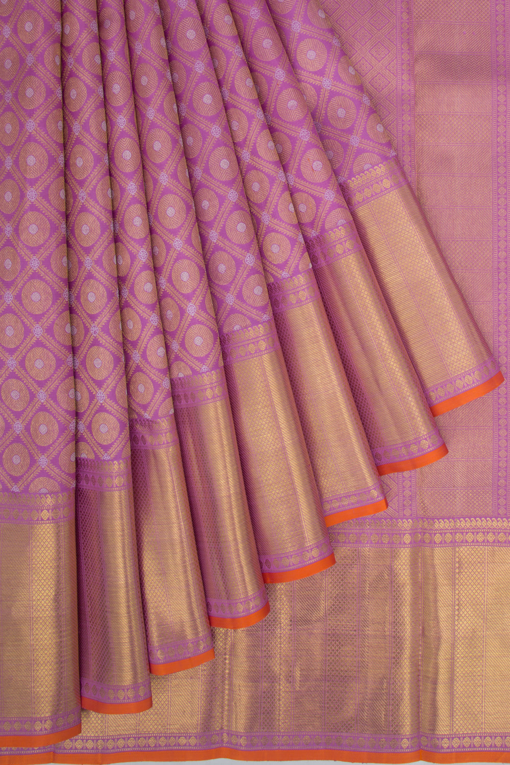 Kanchipuram Silk Criss Cross Checks And Butta Lavender Saree