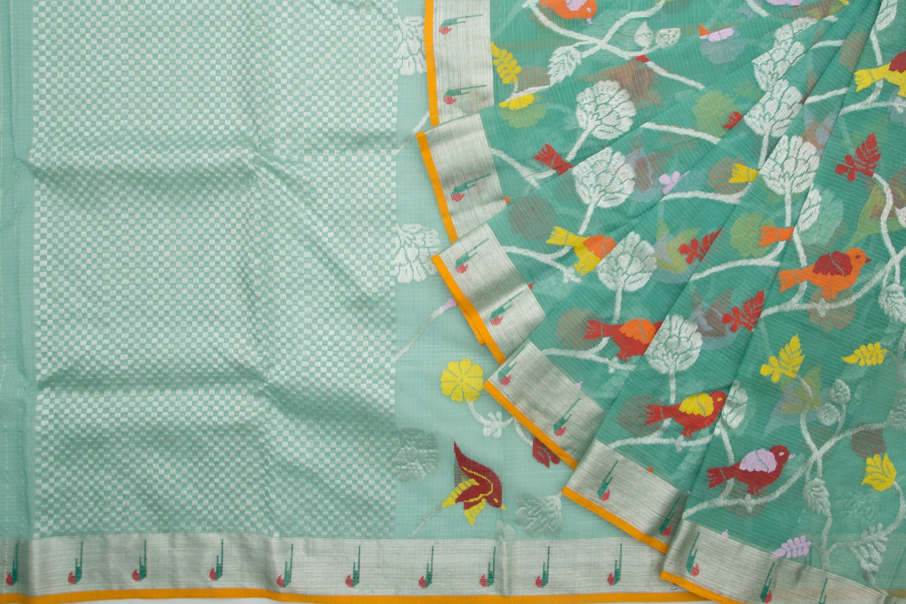 Kota Silk Jaal Pastel Green Saree With Muniya Border