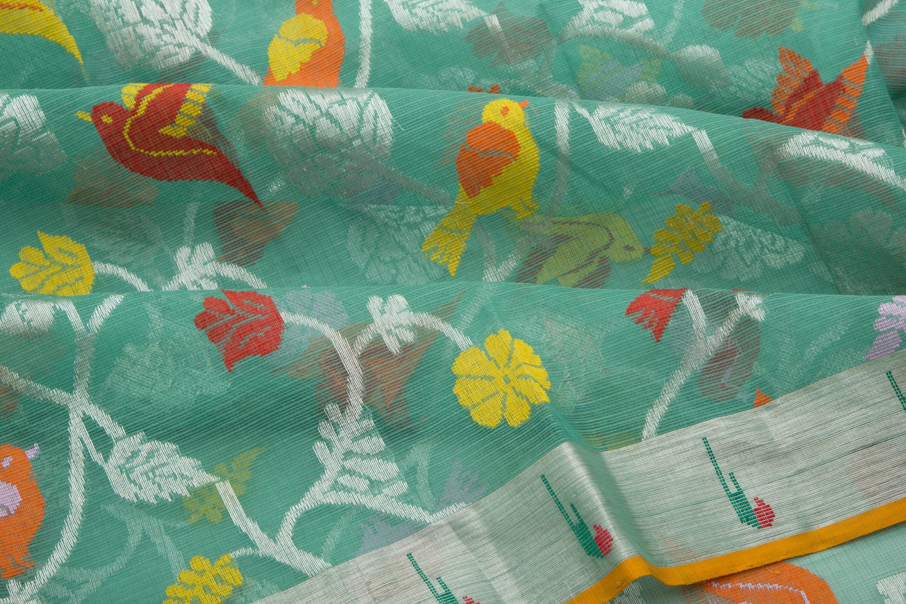 Kota Silk Jaal Pastel Green Saree With Muniya Border