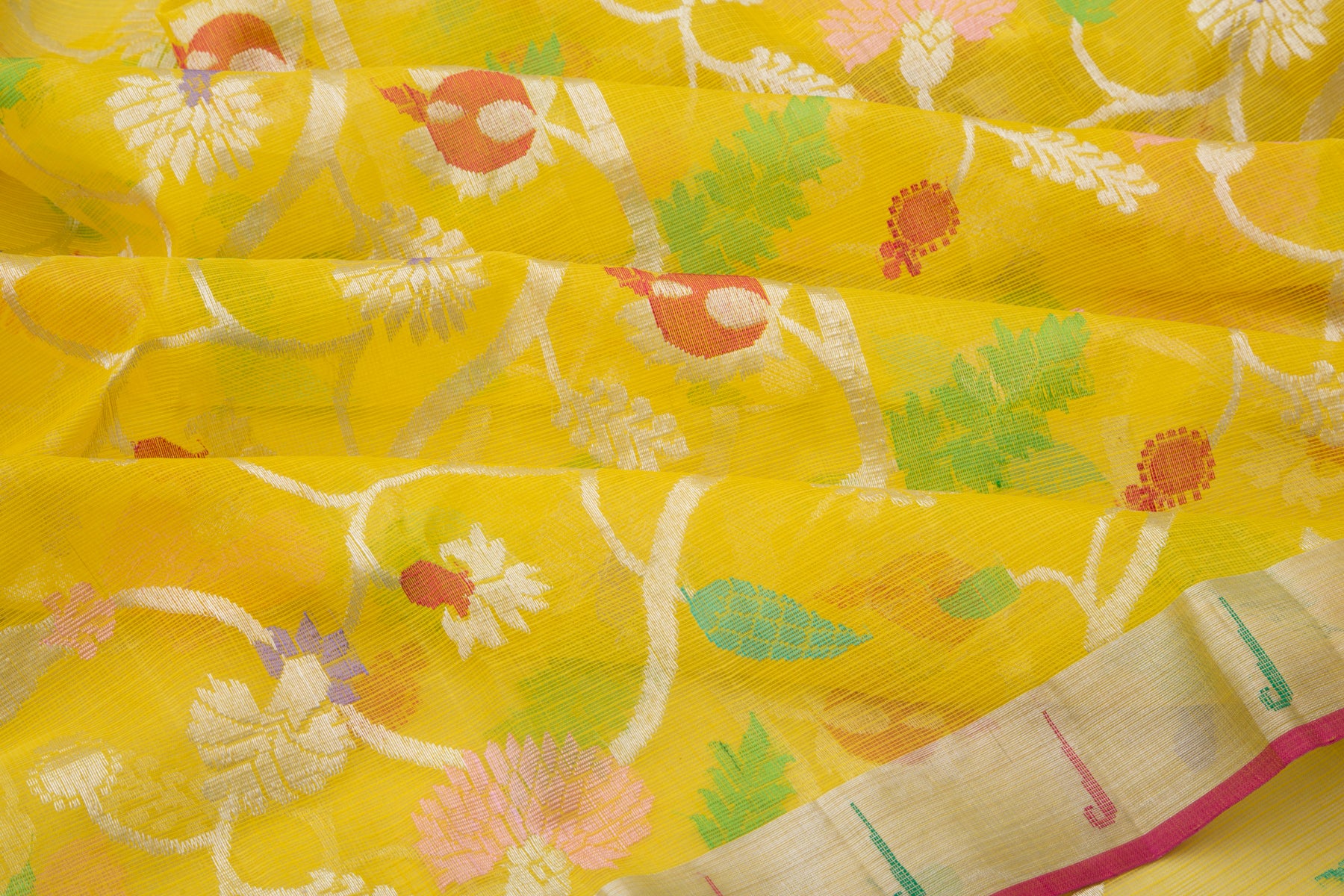 Kota Silk Jaal Yellow Saree With Muniya Border