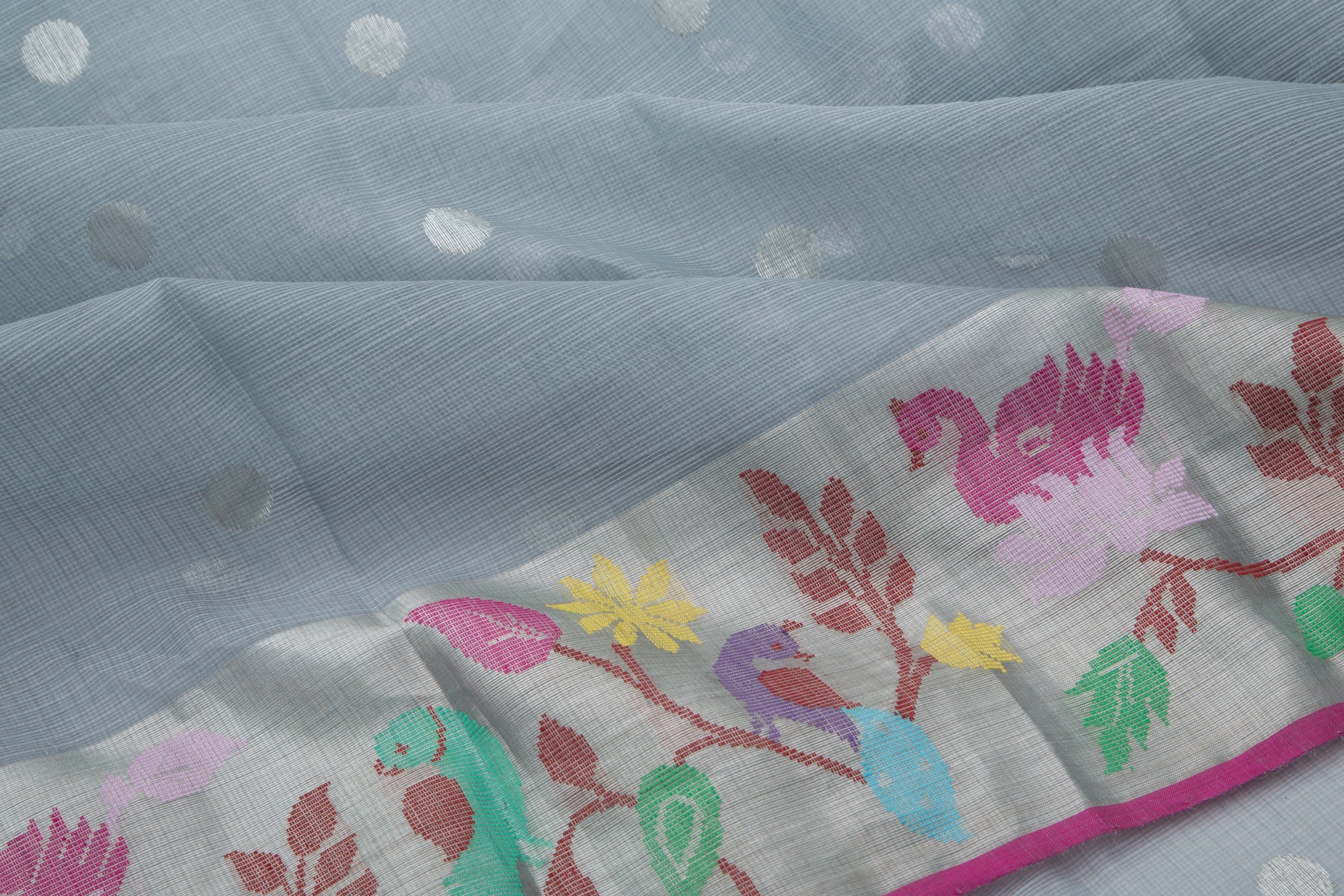 Kota Silk Butta Grey Saree With Jamdani Border