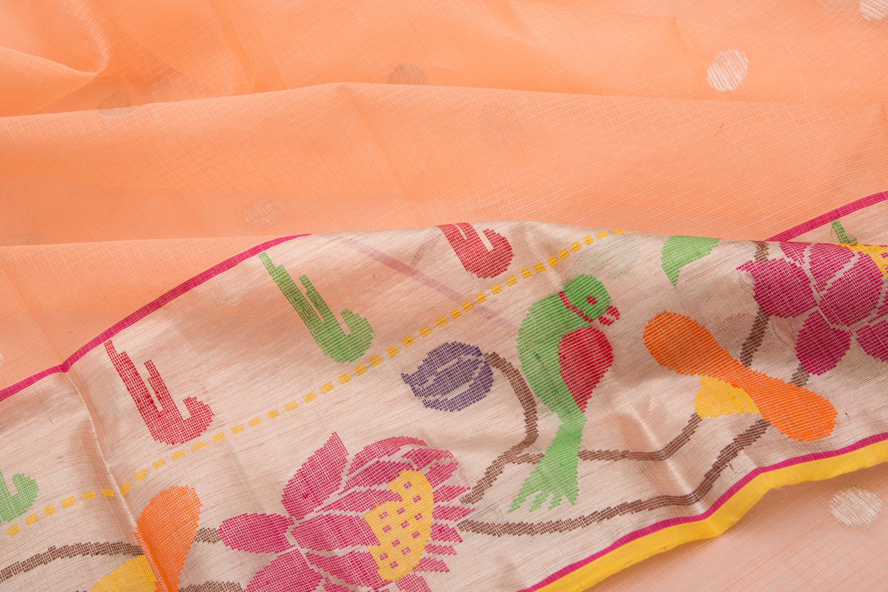 Kota Silk Butta Pastel Orange Saree With Jamdani Border