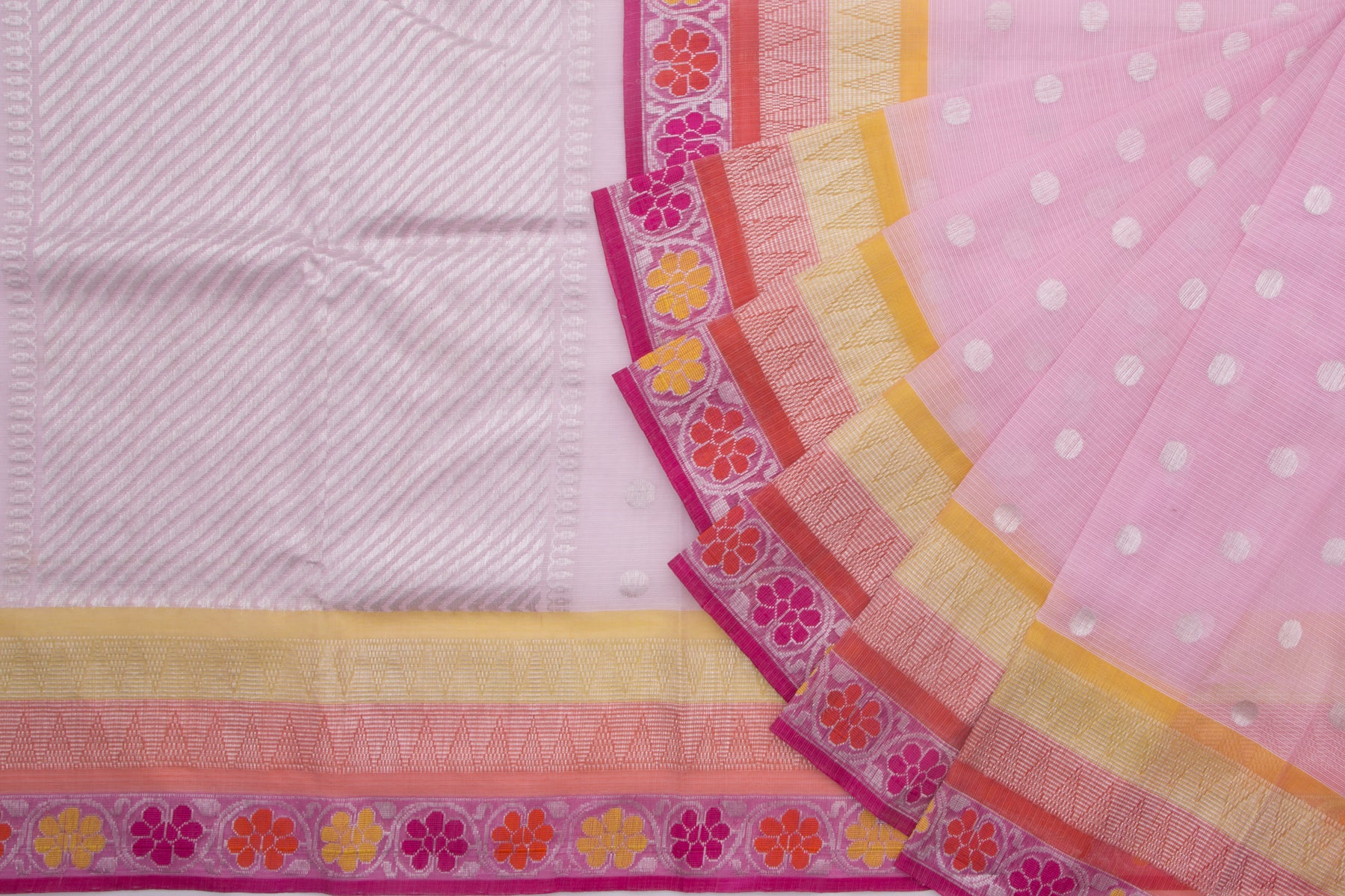 Kota Silk Butta Baby Pink Saree With Jamdani Border