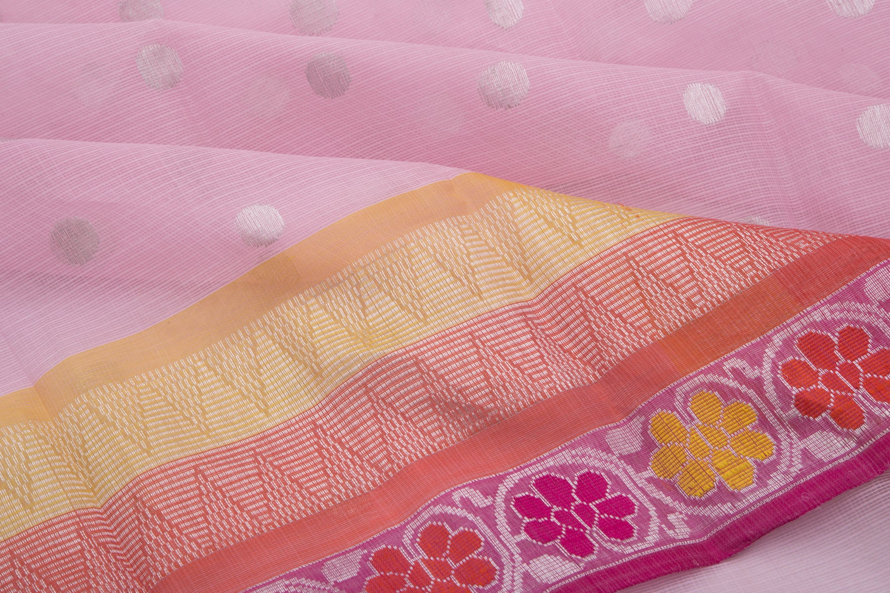 Kota Silk Butta Baby Pink Saree With Jamdani Border