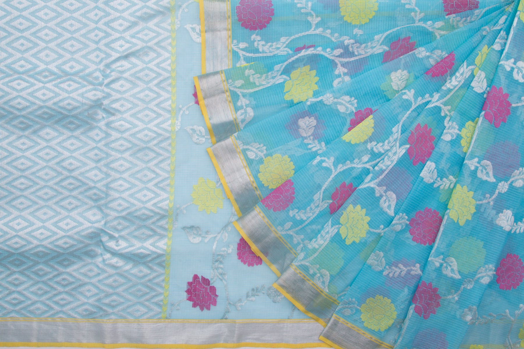 Kota Silk Jaal Sky Blue Saree
