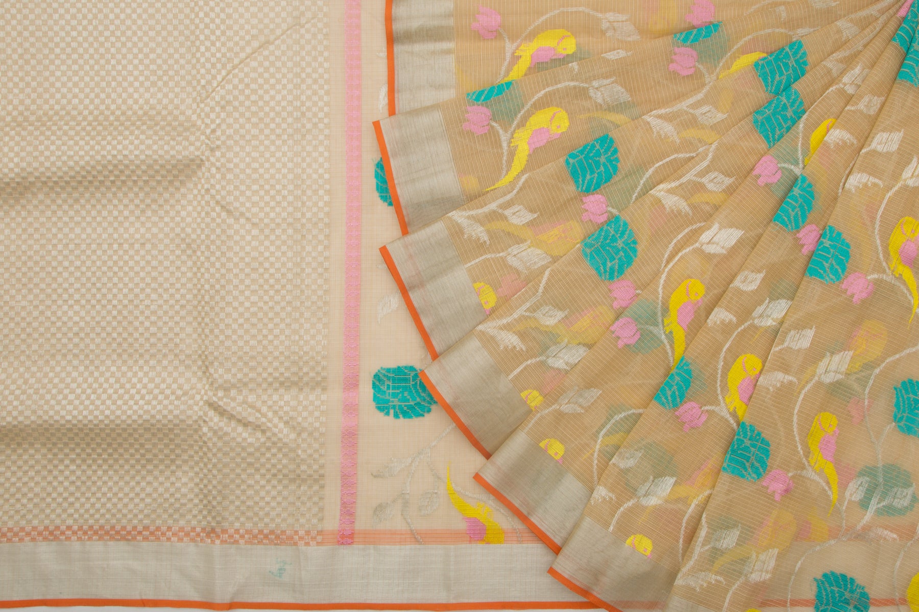 Kota Silk Jaal Pastel Orange Saree