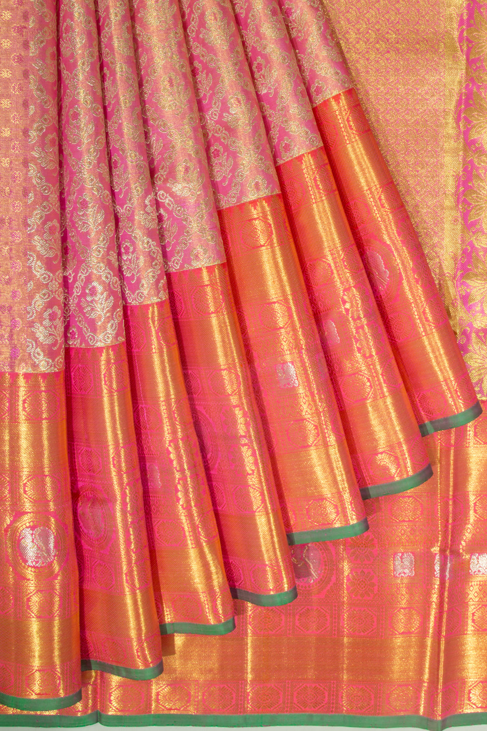Kanchipuram Silk Tissue Brocade Pink Saree