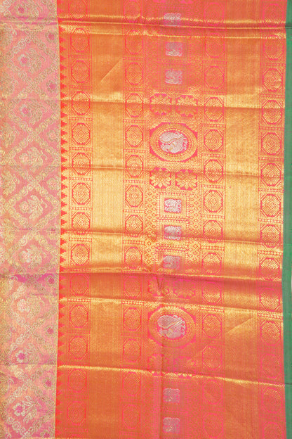 Kanchipuram Silk Tissue Brocade Pink Saree
