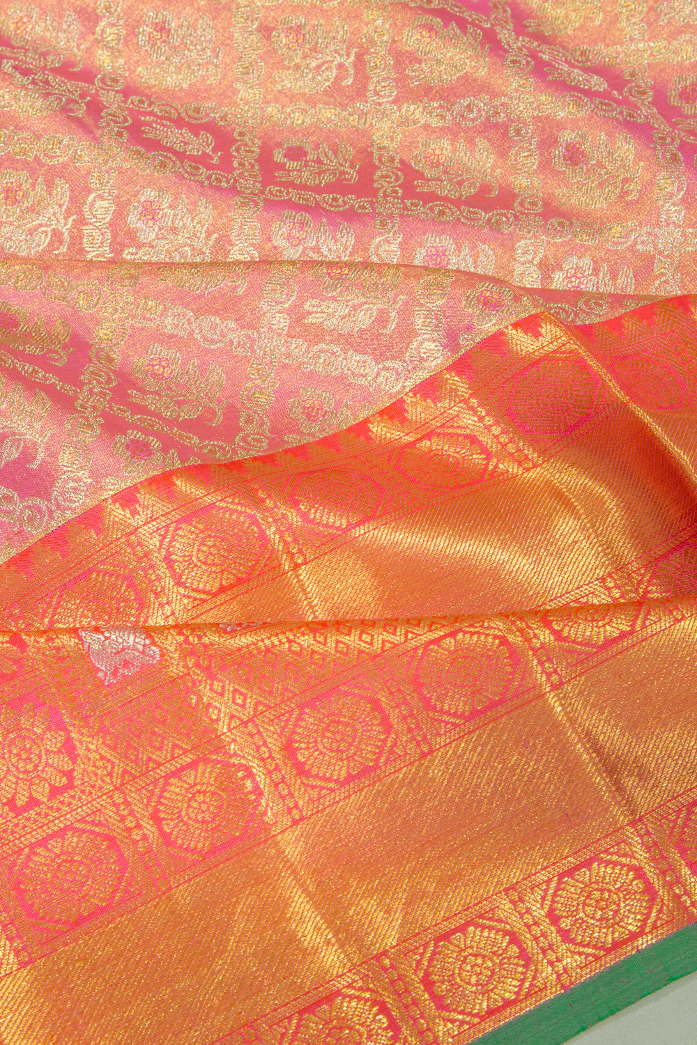 Kanchipuram Silk Tissue Brocade Pink Saree