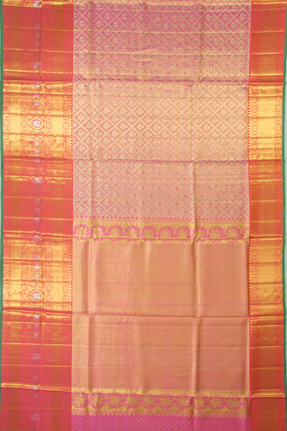 Kanchipuram Silk Tissue Brocade Pink Saree