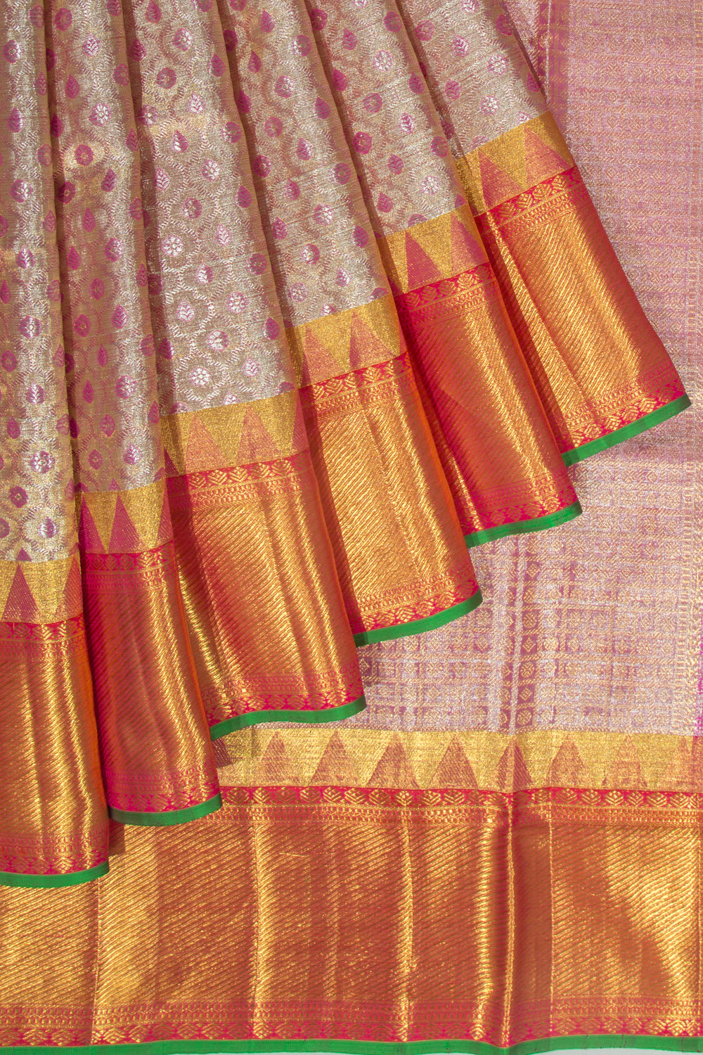 Kanchipuram Silk Tissue Brocade Silver Saree