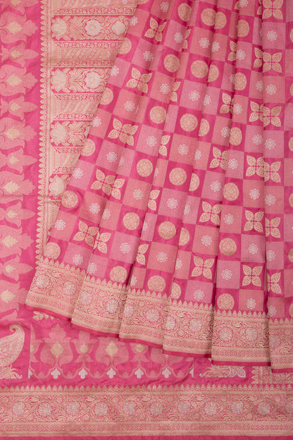 Banarasi Silk Checks and Butta Pink Saree